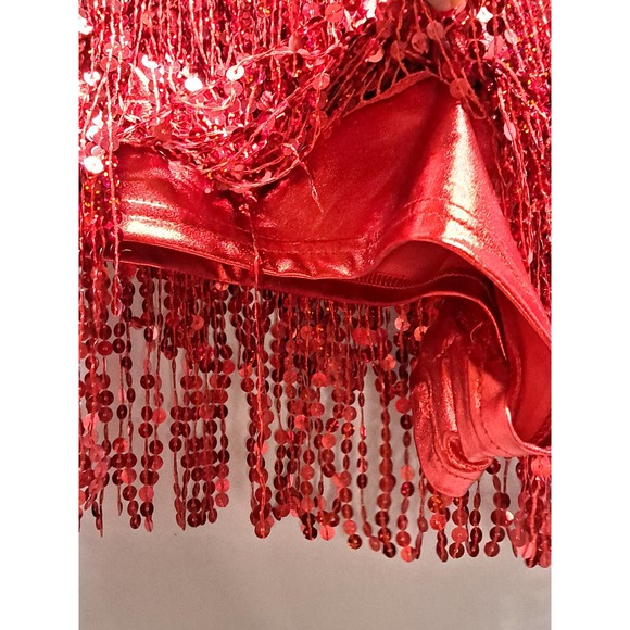 Red GoGo Flapper Dance Costume short shorts with sequin dangles Large - Picture 5 of 7